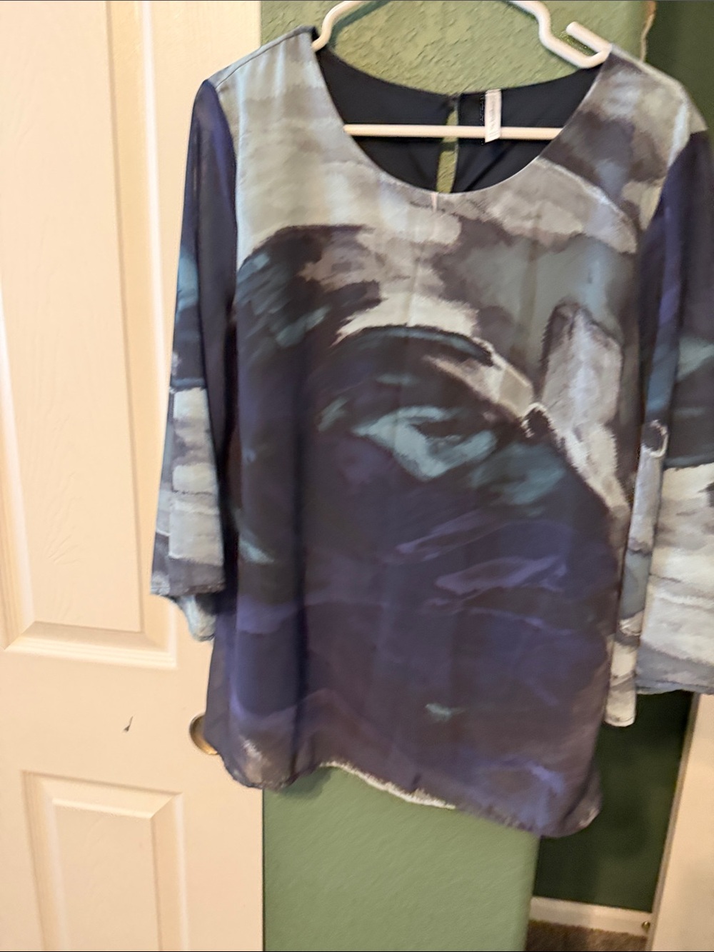 Passports Blue Abstract Print Sheer Blouse